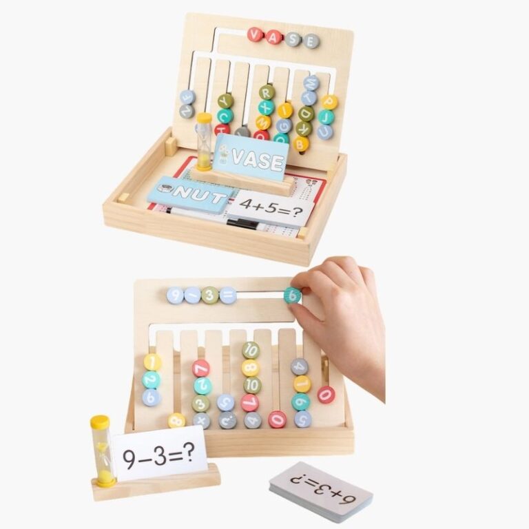 Double-Sided Wooden Board Montessori Toy – Alphabet, Numbers, Words ...