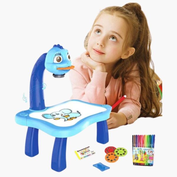 Kids tracing images using drawing projector table with multiple projection patterns