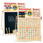 Double-sided wooden education board for kids – magnetic white and black board for learning Bengali, English, numbers, and math