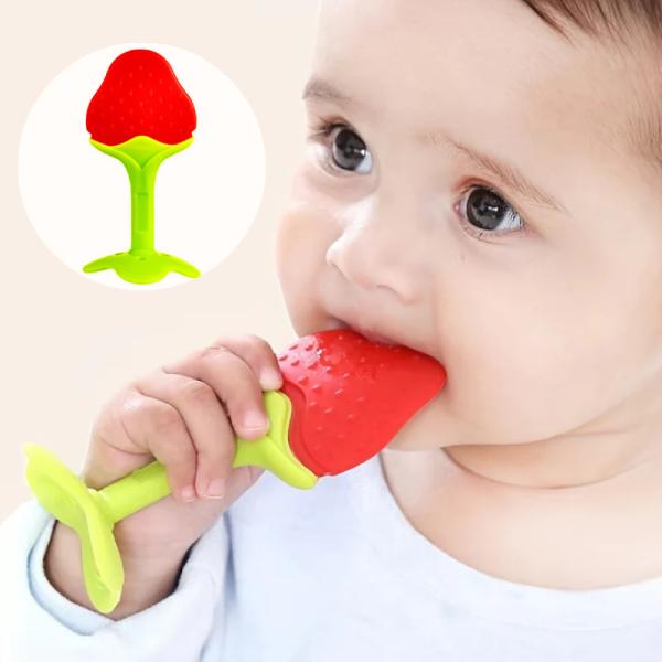 Baby silicone strawberry teether BPA free soft teething toy for babies