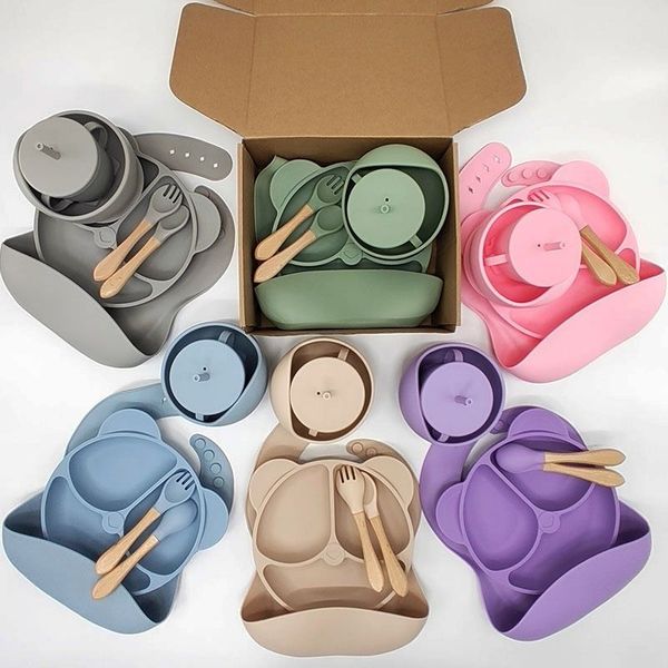 Silicone baby feeding set BPA free plate bowl sippy cup for toddlers