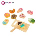 Wooden Cutting Ice Cream toy set with colorful ice cream pieces wooden knife and chopping board